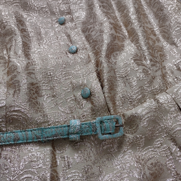 Gold metallic brocade belted dress Old Hollywood style - Picture 10 of 15